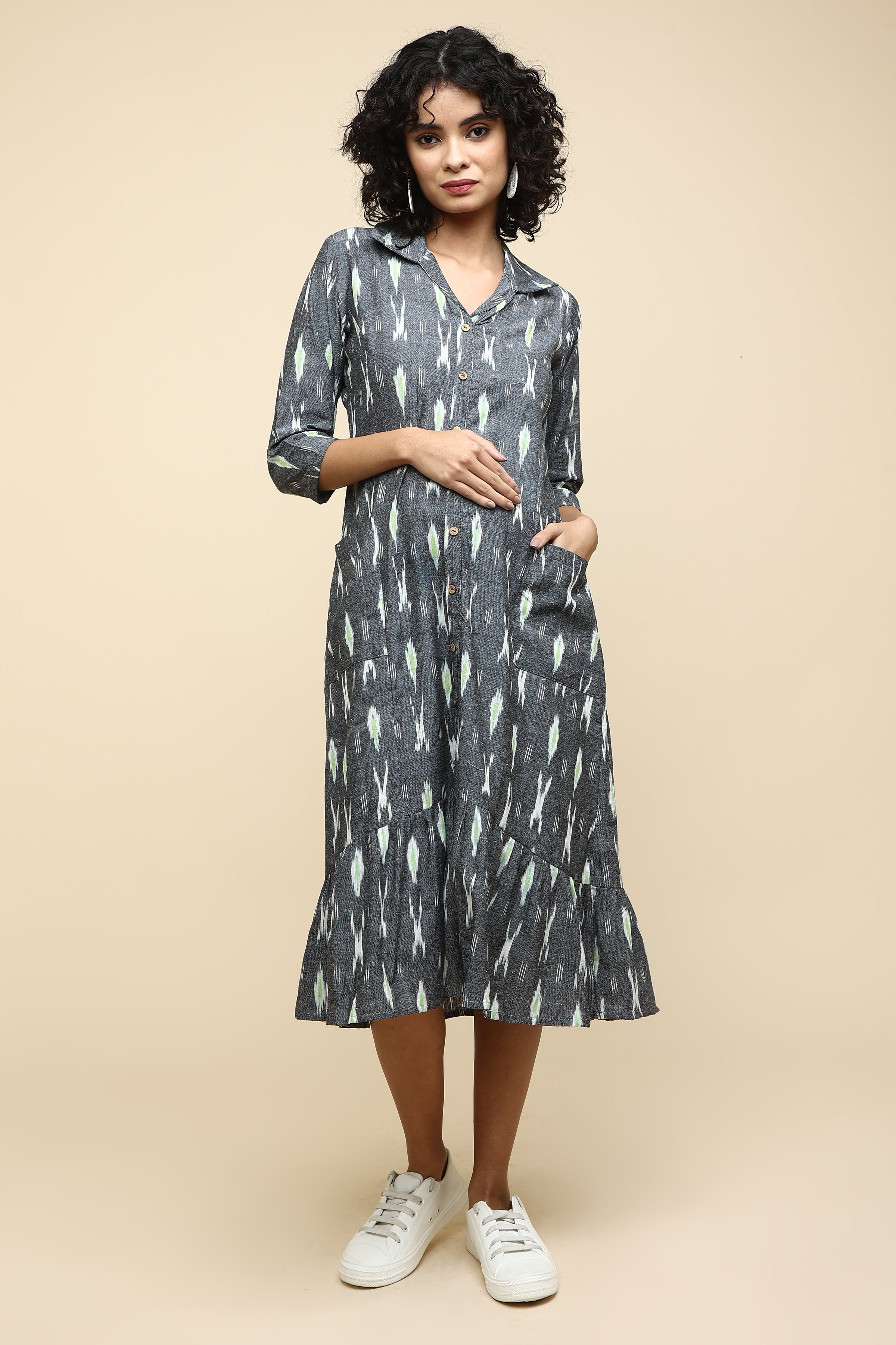 Ikkat Cotton Fit and Flare Dress