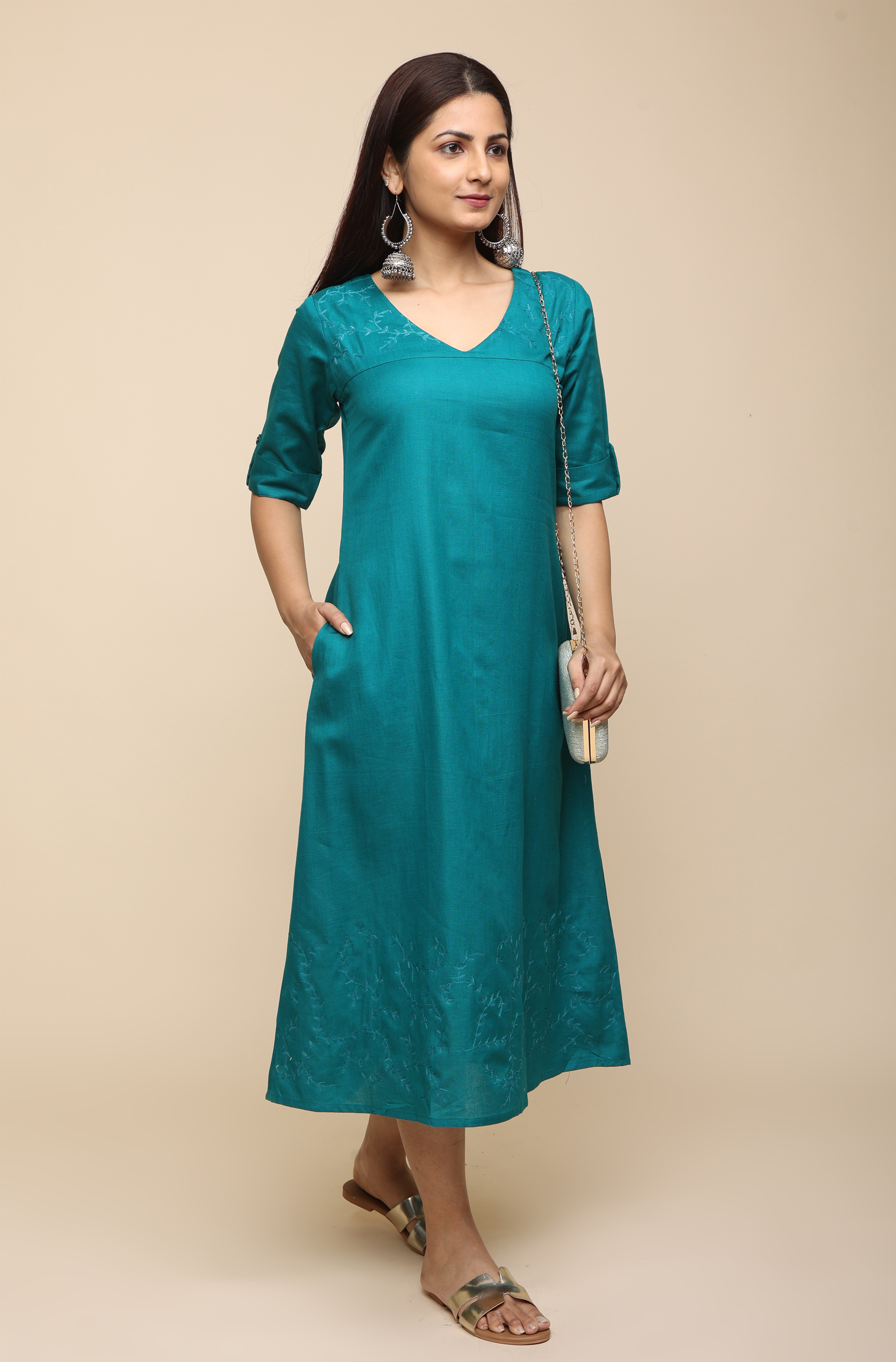 Embroidered casual cotton dress
